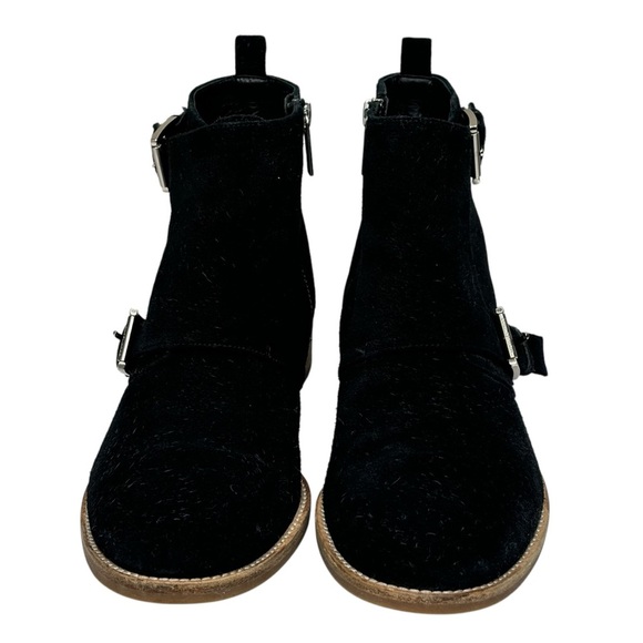 Michael Kors Black Suede Ankle Boots Two Adjustable Straps Silver Logo Size 8 - Picture 3 of 11